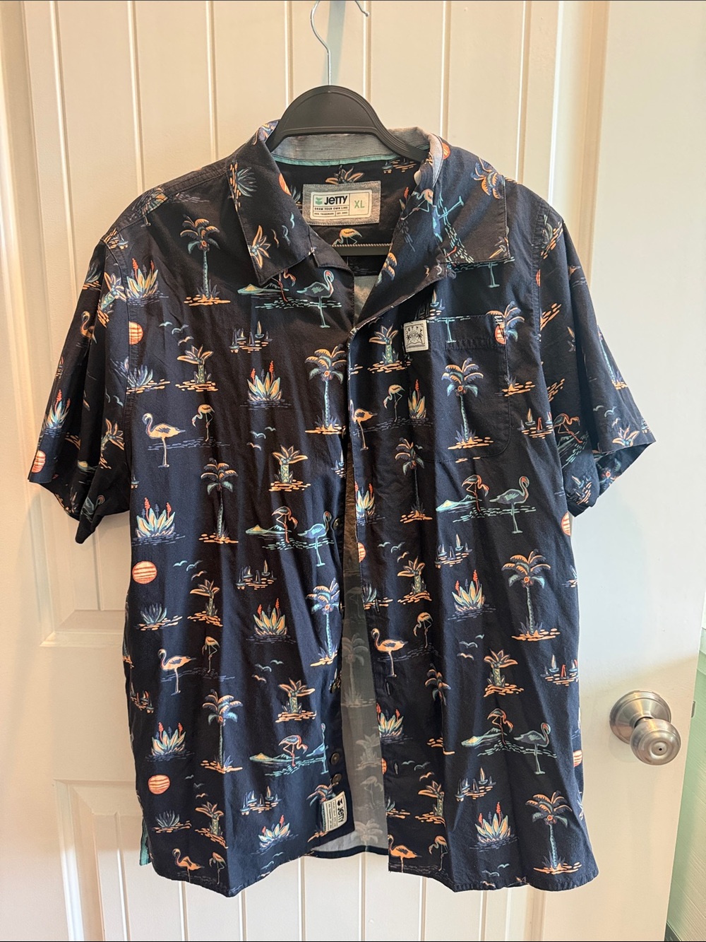 Jetty Navy Short-Sleeve Tropical Print Button-Down Shirt